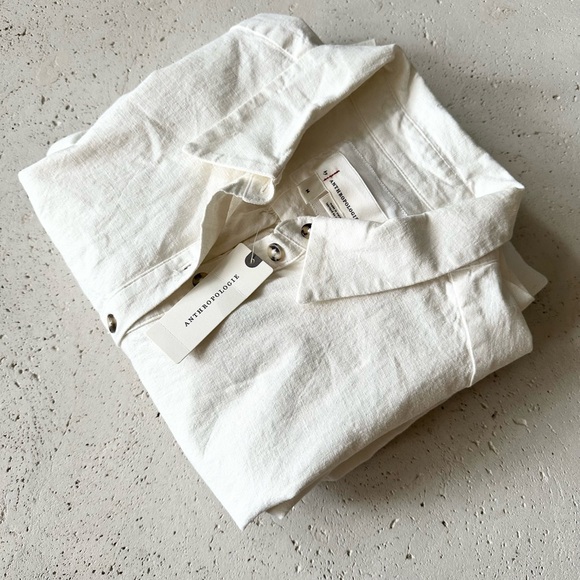 Anthropologie Cap Sleeve Collared Linen Rouched Mini Dress Medium. Summer dress - Picture 7 of 15